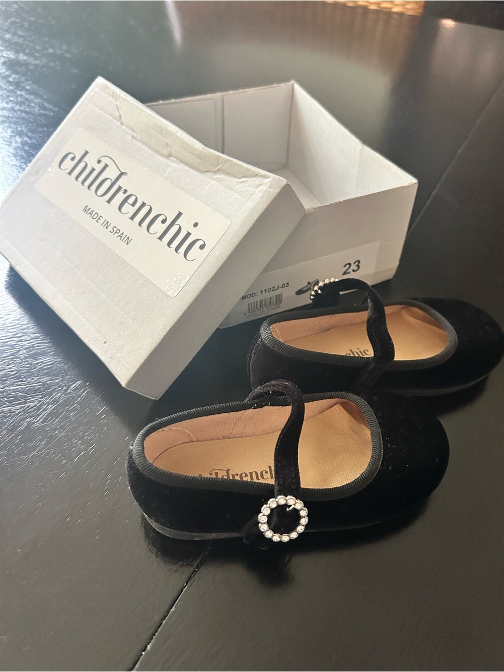 Childrenchic Black Velvet Mary Jane Shoes with Rhinestone Buckle